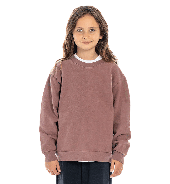 LA Apparel Kids Heavy Fleece Crewneck in Mauve