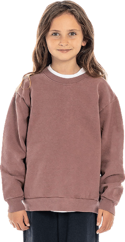Am image of a Custom LA Apparel Kids Heavy Fleece Crewneck in Mauve!