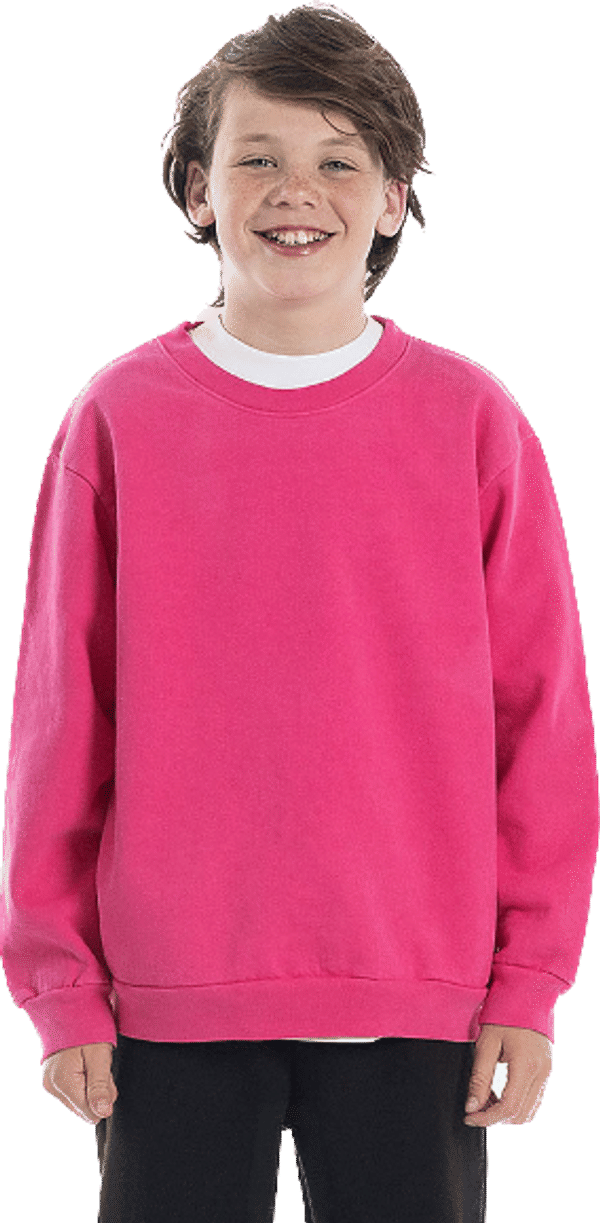 Am image of a Custom LA Apparel Kids Heavy Fleece Crewneck in Paradise Pink!