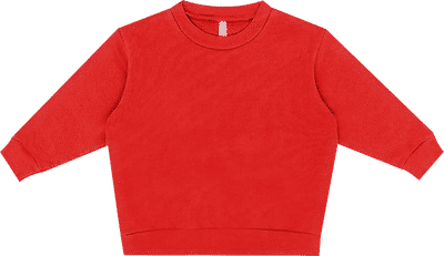 Am image of a Custom LA Apparel Kids Heavy Fleece Crewneck in Tomato!