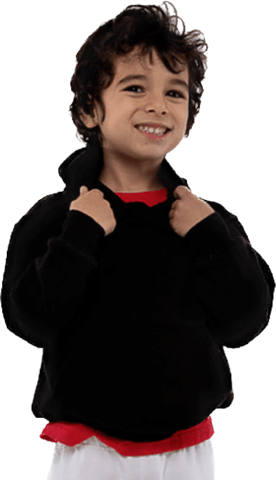Am image of a Custom LA Apparel Kids Heavy Fleece Hooded Pullover in Black!