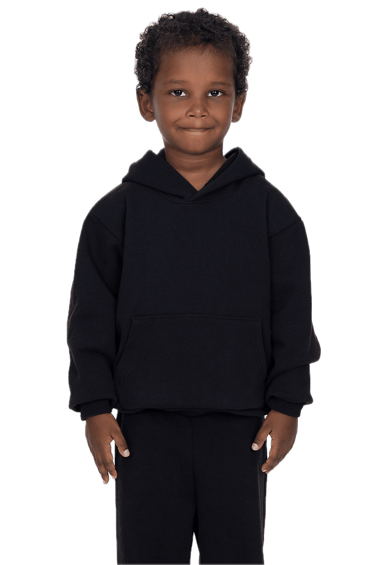 LA Apparel Kids Heavy Fleece Hooded Pullover in Black