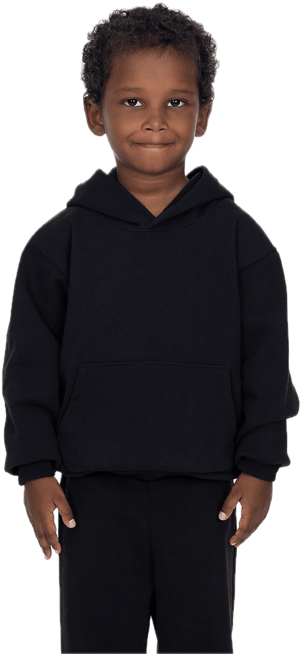 An image of a Custom LA Apparel Kids Heavy Fleece Hooded Pullover in Black!