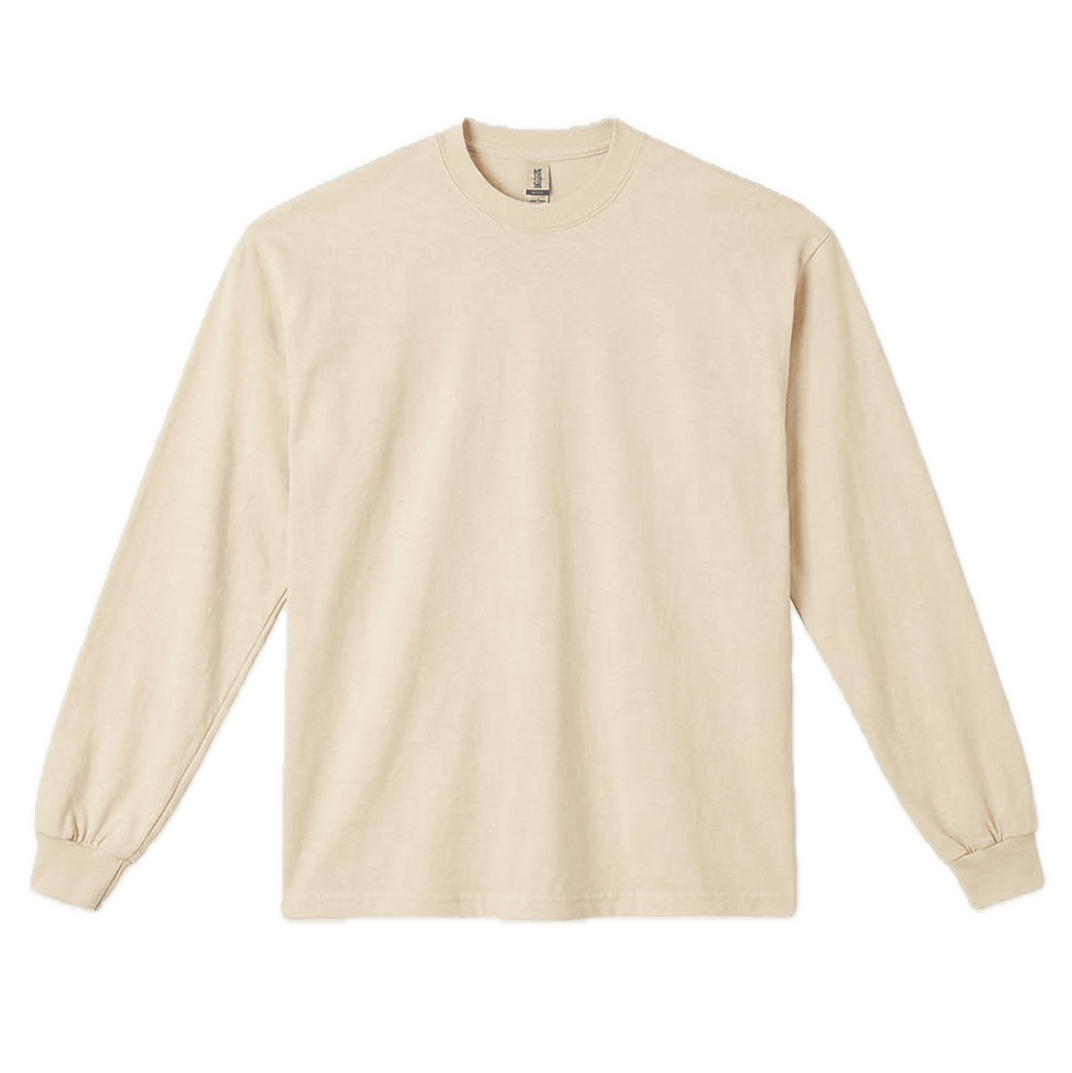 LA Apparel Long Sleeve Garment Dye Crewneck Shirt in Beige