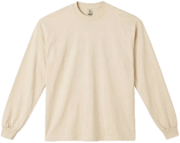 An image of a Custom LA Apparel Long Sleeve Garment Dye Crewneck Shirt in Beige!