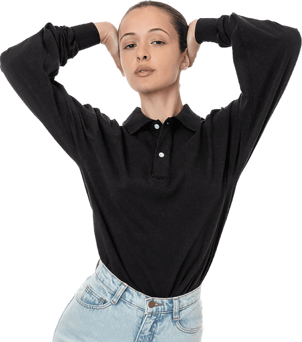 Am image of a Custom LA Apparel Long Sleeve Polo TShirt in Black!