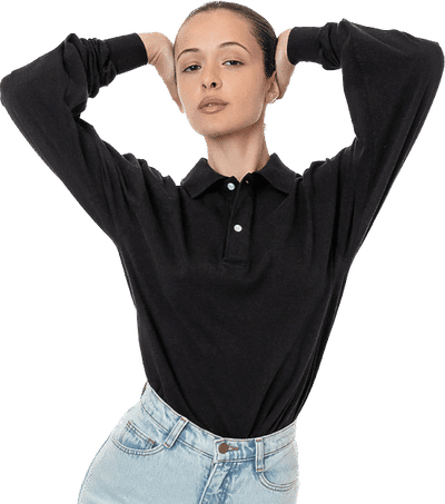 Am image of a Custom LA Apparel Long Sleeve Polo TShirt in Black!