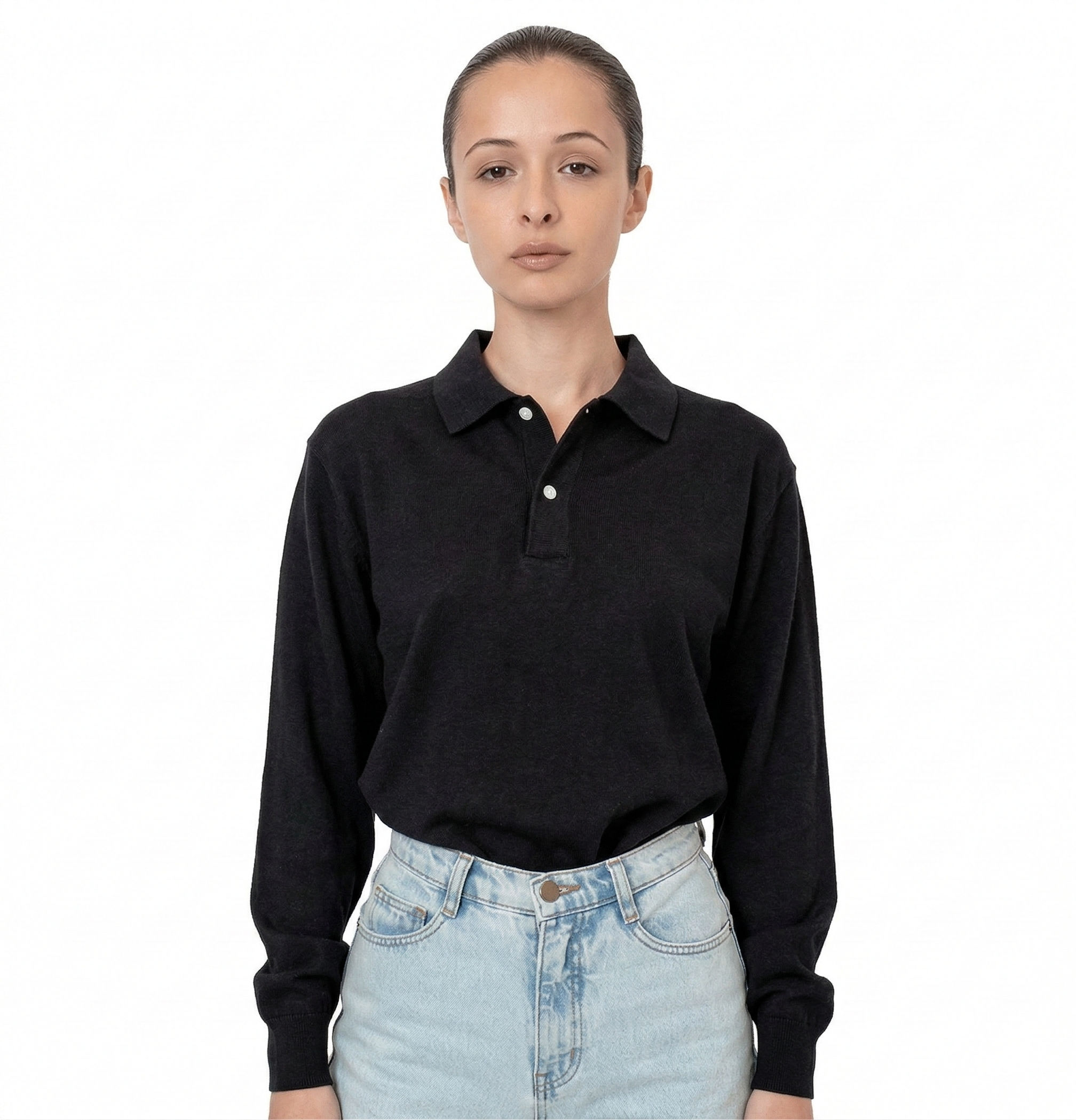 LA Apparel Long Sleeve Polo TShirt in Black