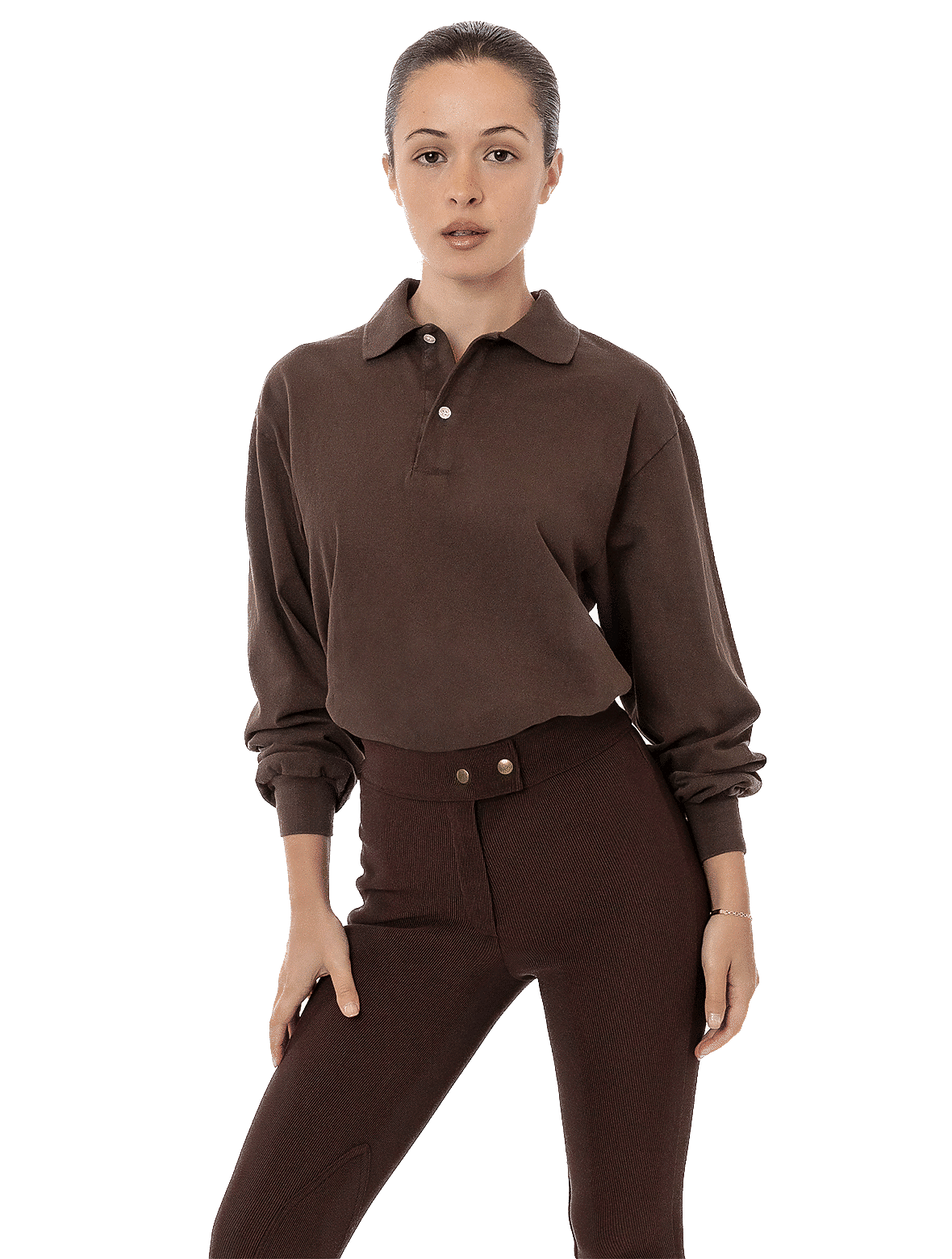 LA Apparel Long Sleeve Polo TShirt in Chocolate