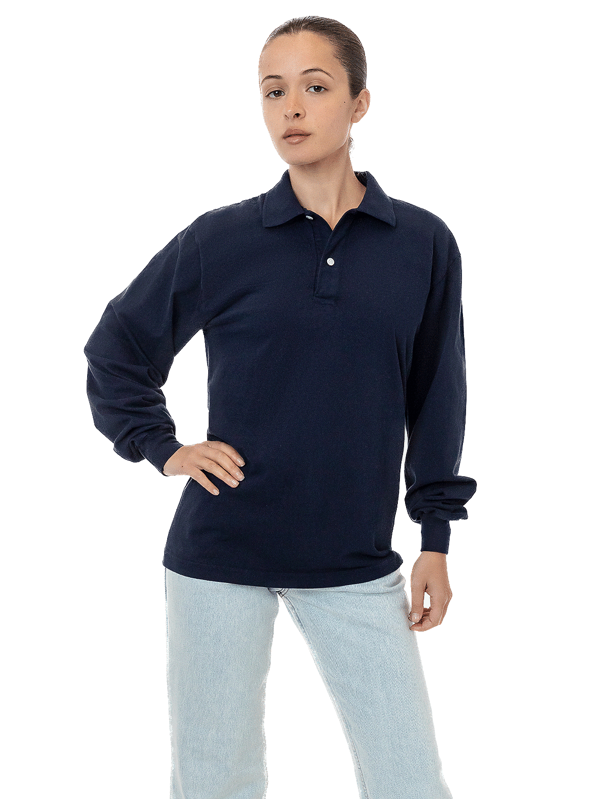 LA Apparel Long Sleeve Polo TShirt in Navy