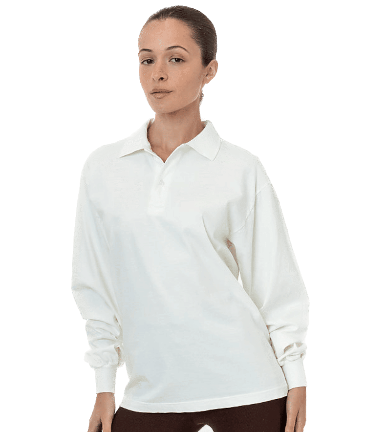 LA Apparel Long Sleeve Polo TShirt in Off-White