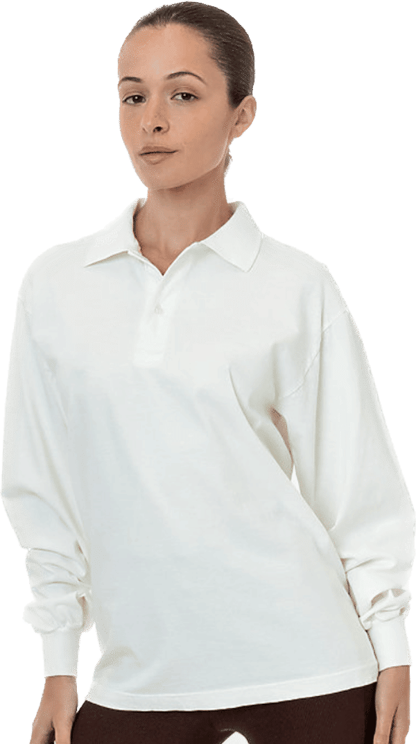 Am image of a Custom LA Apparel Long Sleeve Polo TShirt in Off-White!