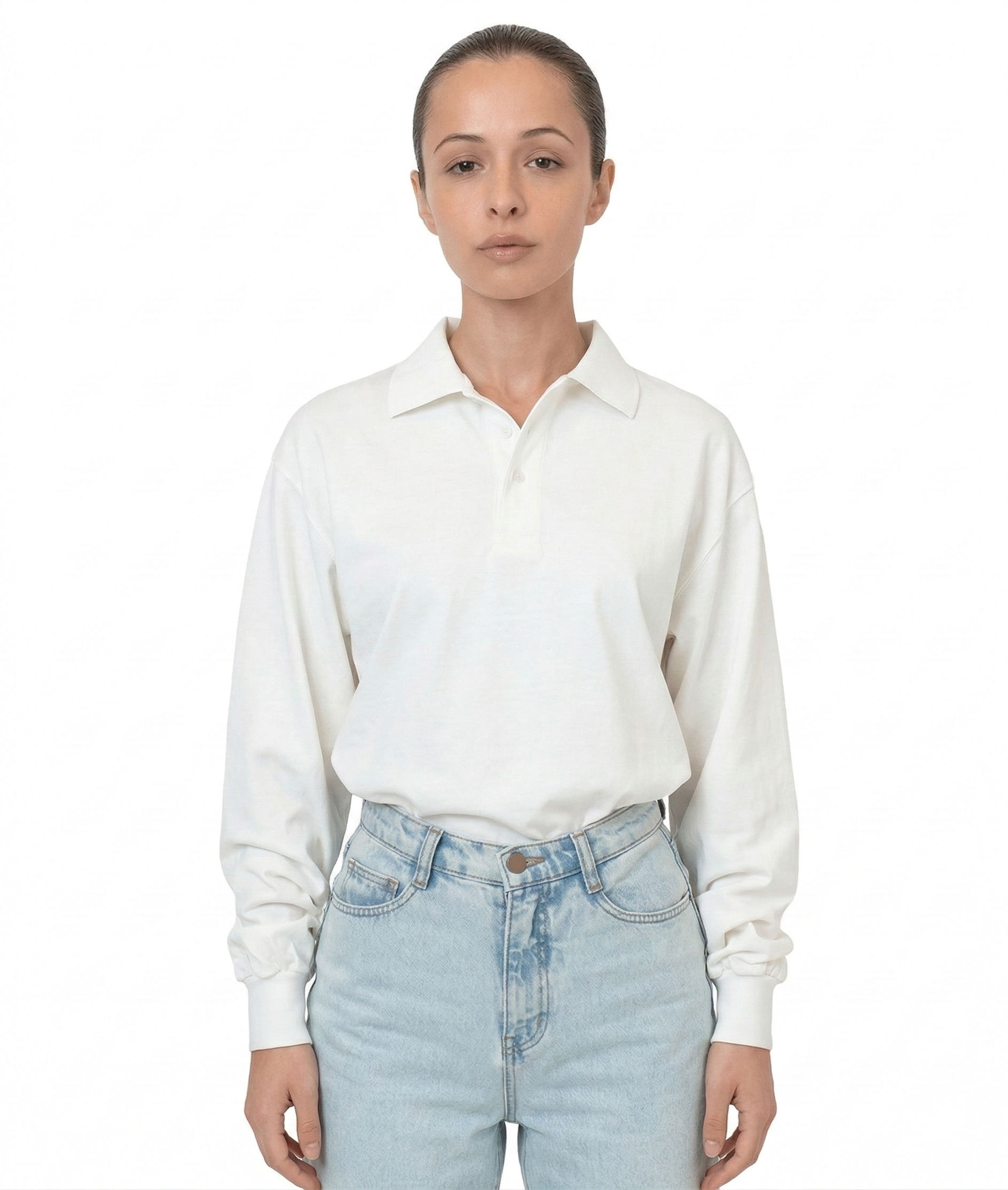 LA Apparel Long Sleeve Polo TShirt in Off-White