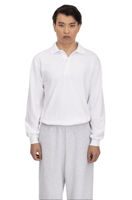 LA Apparel Long Sleeve Polo TShirt in White