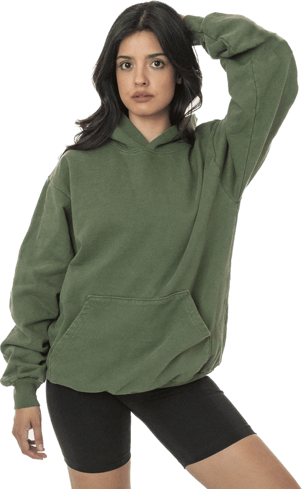 Am image of a Custom LA Apparel LS Heavy Fleece Hoodie PO 14 Oz in ARMY!