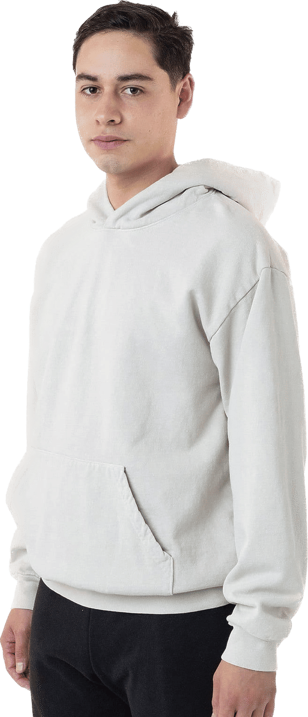Am image of a Custom LA Apparel LS Heavy Fleece Hoodie PO 14 Oz in CEMENT!