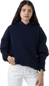 Am image of a Custom LA Apparel LS Heavy Fleece Hoodie PO 14 Oz in NAVY!