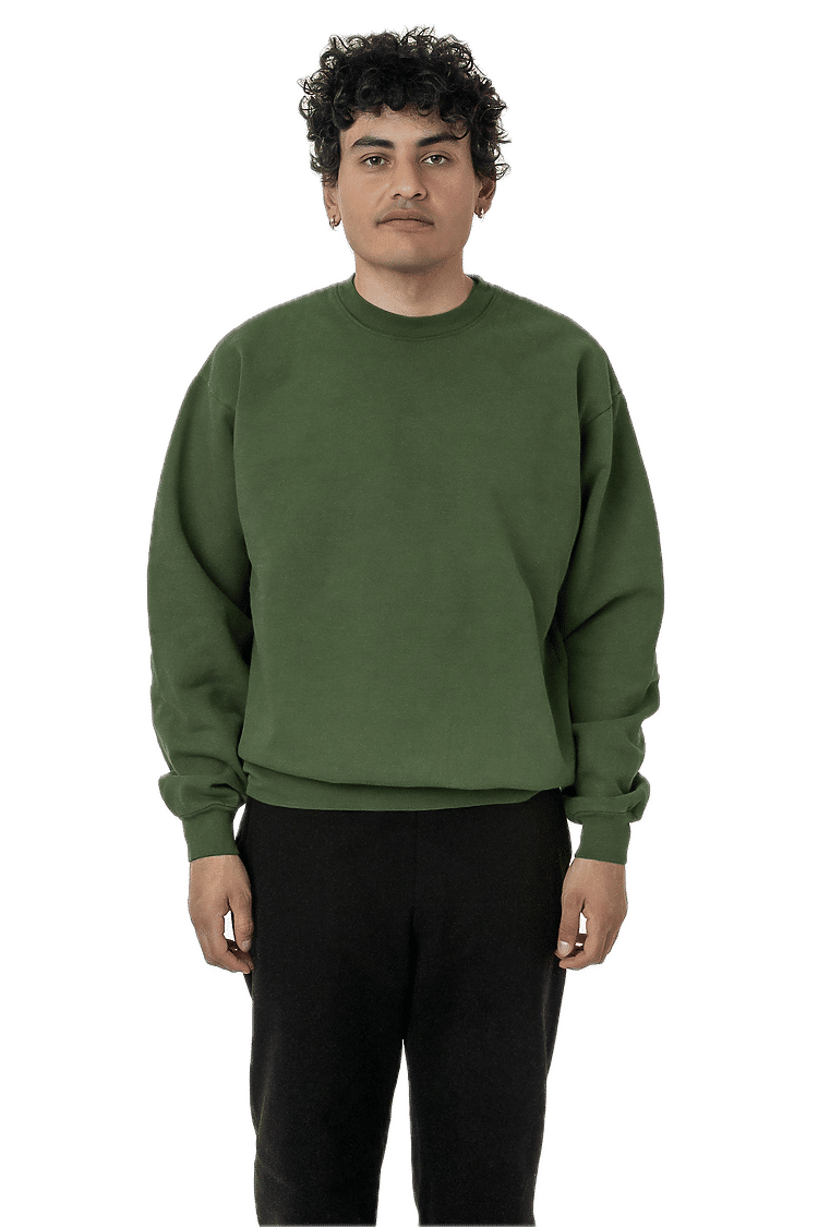 LA Apparel LS Heavy Fleece PO Crewneck Sweatshirt 14 Oz in Army