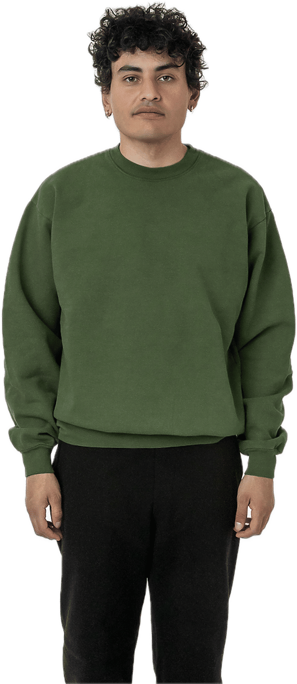 An image of a Custom LA Apparel LS Heavy Fleece PO Crewneck Sweatshirt 14 Oz in Army!