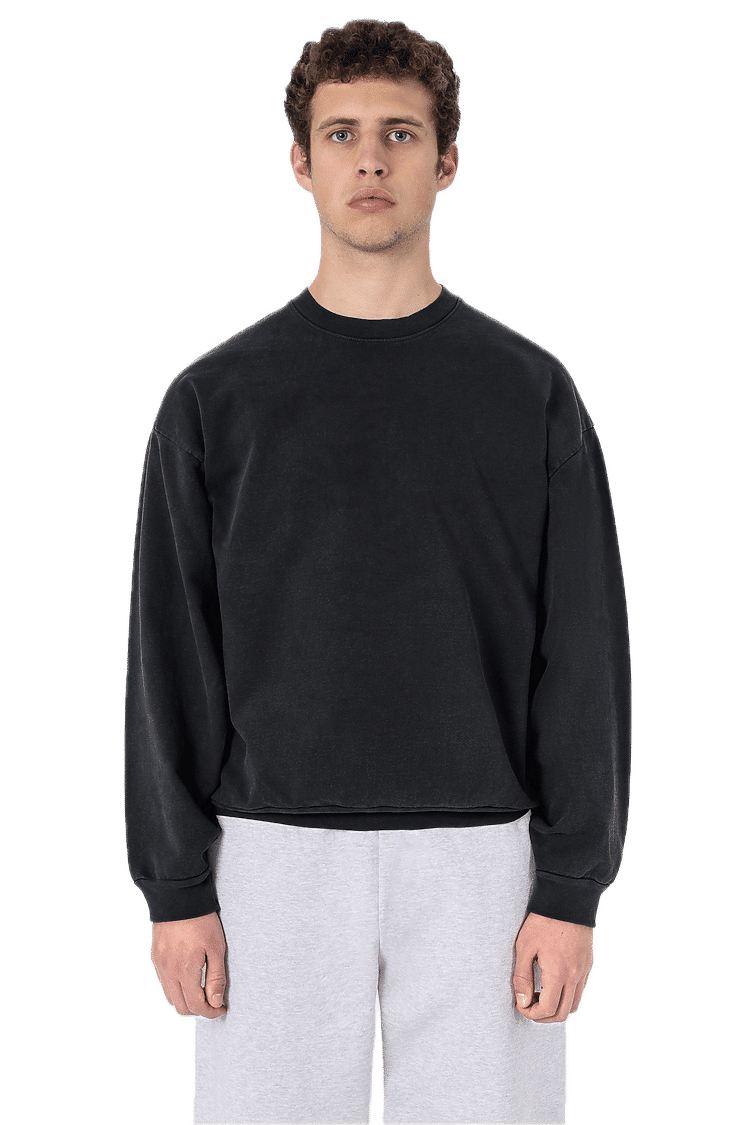 LA Apparel LS Heavy Fleece PO Crewneck Sweatshirt 14 Oz in Black Edge