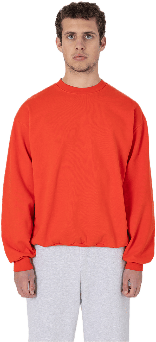 An image of a Custom LA Apparel LS Heavy Fleece PO Crewneck Sweatshirt 14 Oz in Bright Orange!