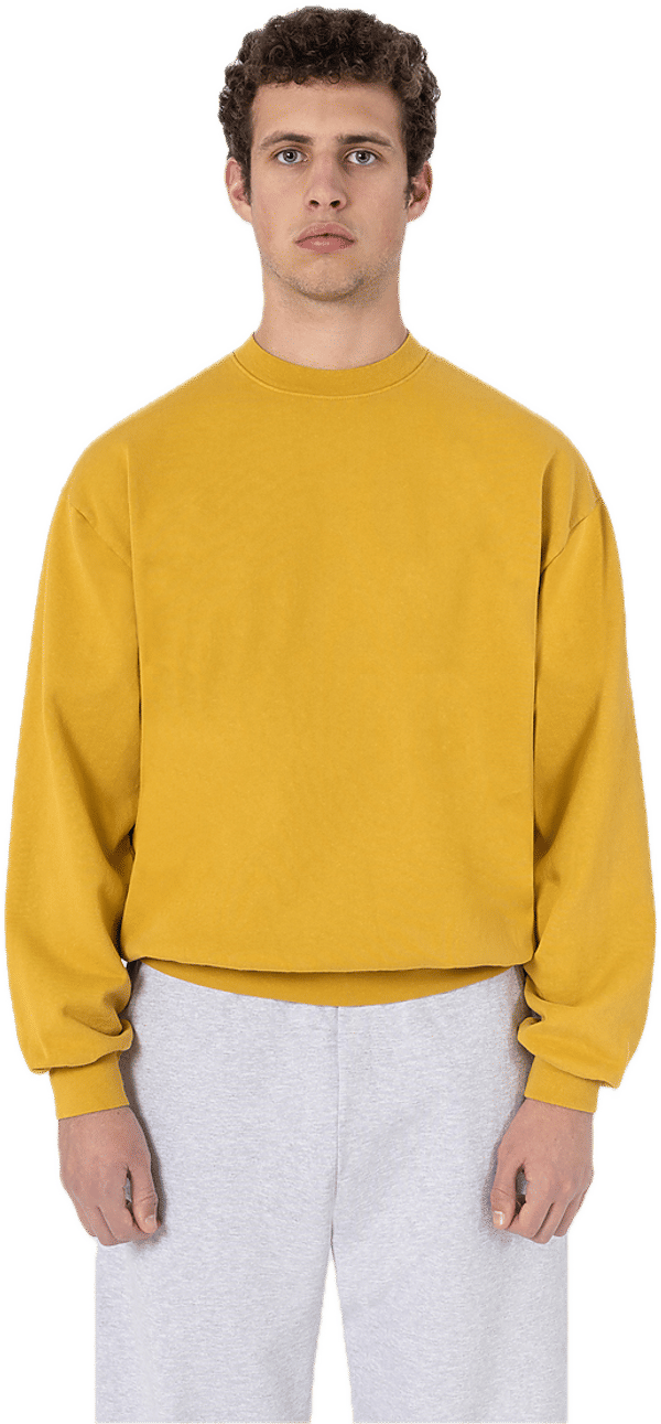 An image of a Custom LA Apparel LS Heavy Fleece PO Crewneck Sweatshirt 14 Oz in Dijon!