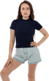 Am image of a Custom LA Apparel Rib Mock Neck Top in Navy!