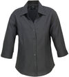 Am image of a Custom Biz Collection Ladies Plain Oasis 3 Quarters Sleeve Shirt in Charcoal!