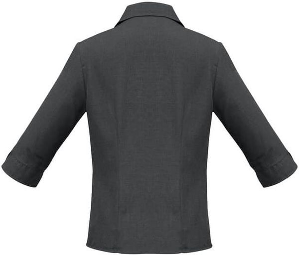 Am image of a Custom Biz Collection Ladies Plain Oasis 3 Quarters Sleeve Shirt in Charcoal!