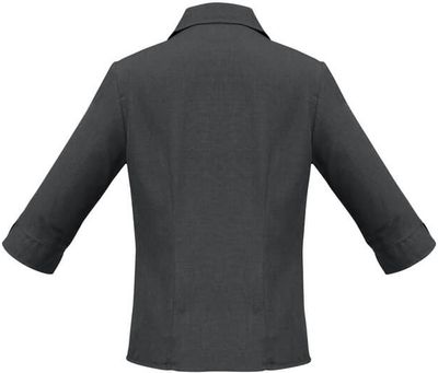 Am image of a Custom Biz Collection Ladies Plain Oasis 3 Quarters Sleeve Shirt in Charcoal!
