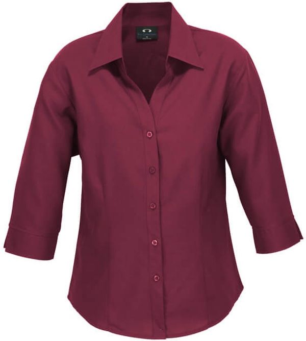 Am image of a Custom Biz Collection Ladies Plain Oasis 3 Quarters Sleeve Shirt in Cherry!