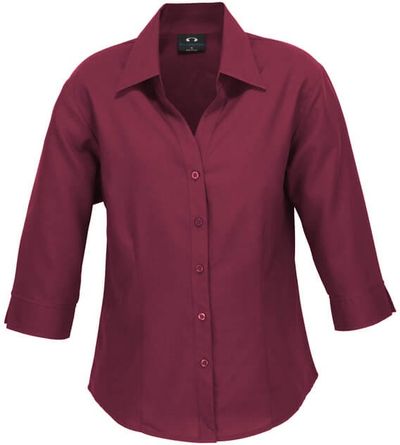 Am image of a Custom Biz Collection Ladies Plain Oasis 3 Quarters Sleeve Shirt in Cherry!