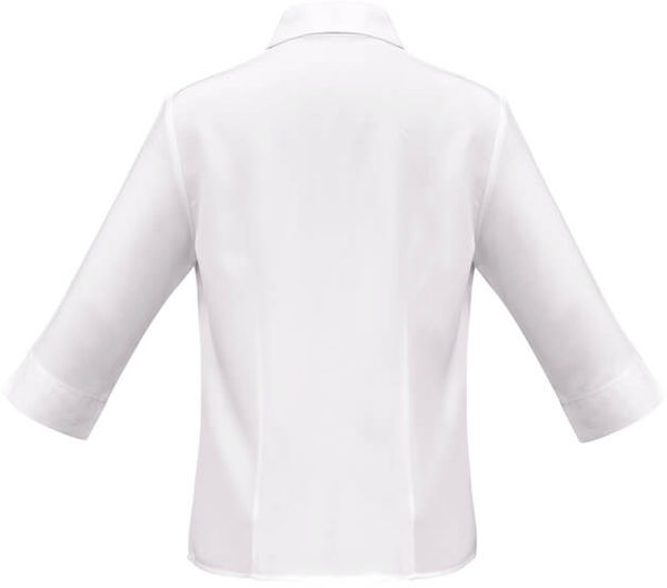 Am image of a Custom Biz Collection Ladies Plain Oasis 3 Quarters Sleeve Shirt in White!