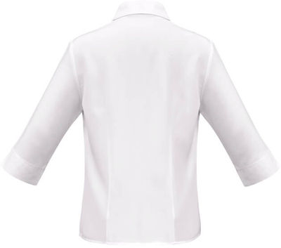 Am image of a Custom Biz Collection Ladies Plain Oasis 3 Quarters Sleeve Shirt in White!