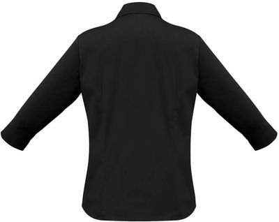 Am image of a Custom Biz Collection Ladies Metro 3 Quarters Sleeve Shirt in Black!