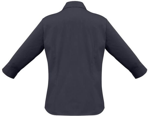 Am image of a Custom Biz Collection Ladies Metro 3 Quarters Sleeve Shirt in Charcoal!