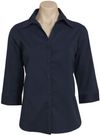 Am image of a Custom Biz Collection Ladies Metro 3 Quarters Sleeve Shirt in Navy!