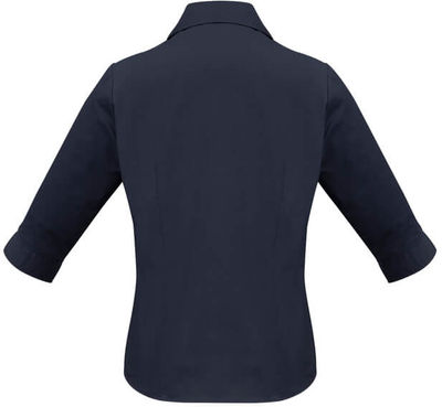 Am image of a Custom Biz Collection Ladies Metro 3 Quarters Sleeve Shirt in Navy!