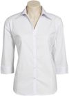 Am image of a Custom Biz Collection Ladies Metro 3 Quarters Sleeve Shirt in White!