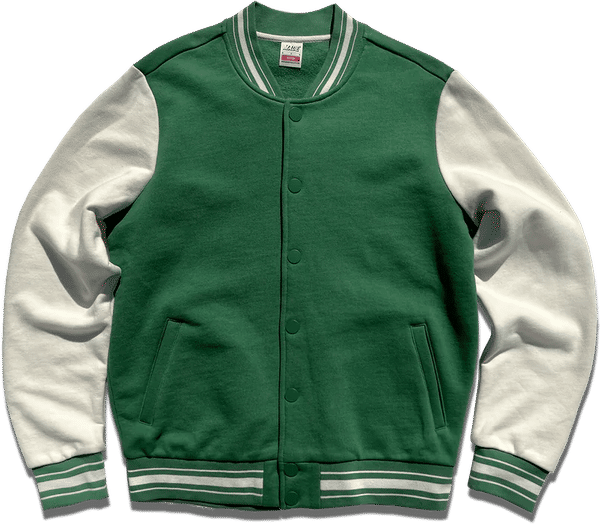 Am image of a Custom Made Blanks Letterman Jacket in Juniper Green!