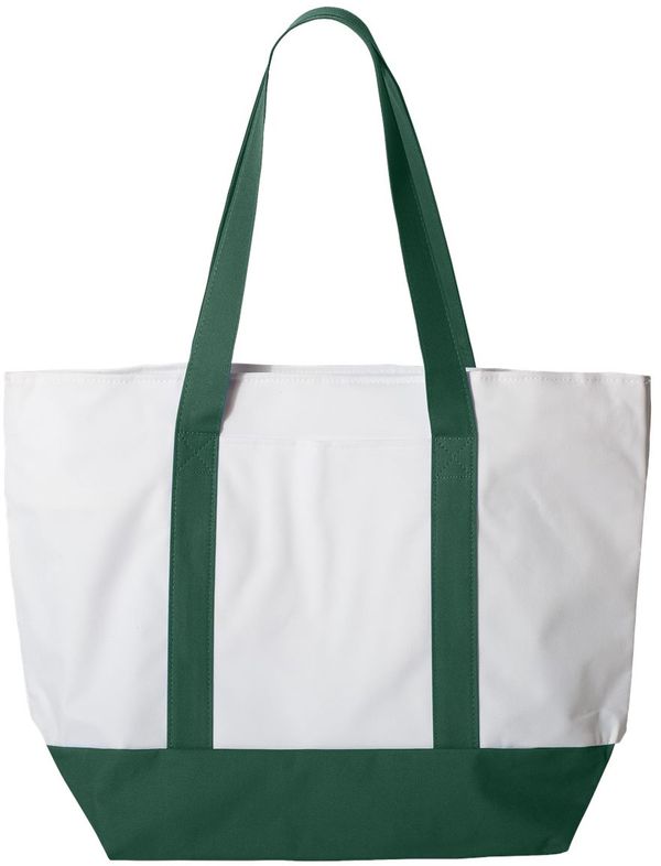 An image of a Custom Liberty Bags Bay View Giant Zippered Boat Tote in White/Forest Green!