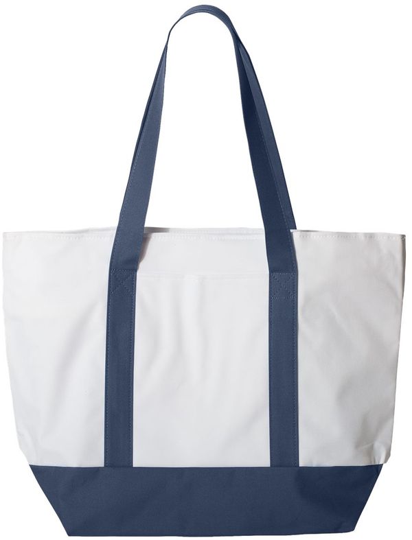An image of a Custom Liberty Bags Bay View Giant Zippered Boat Tote in White/Navy!