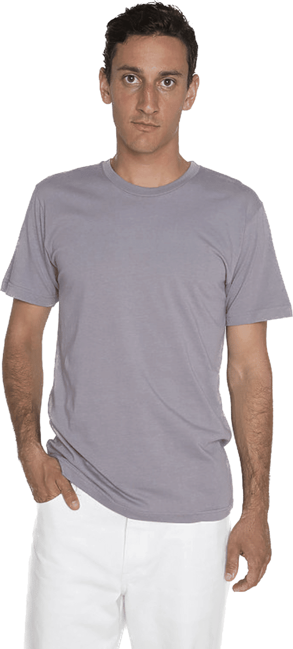 Am image of a Custom Los Angeles Apparel Classic Fine Jersey Tee in Silver!