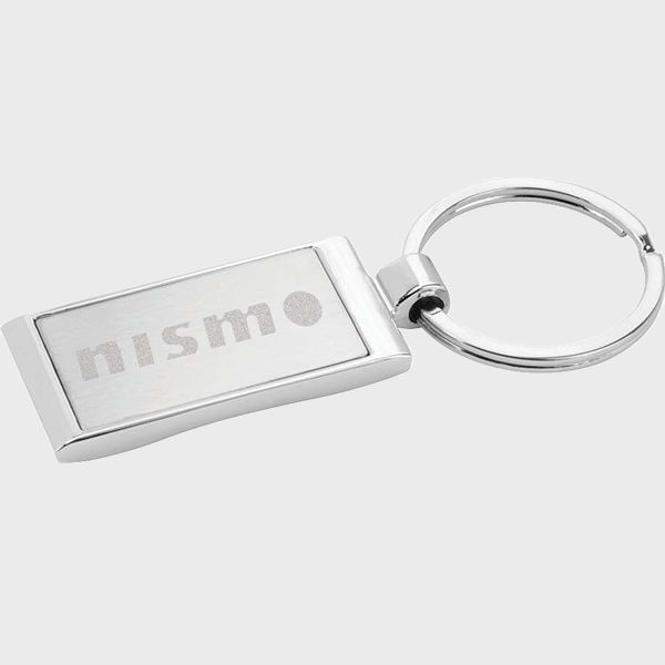 An image of a custom laser engraved metal keychain