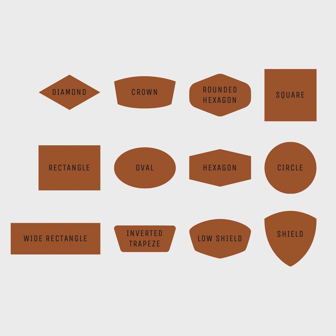 An image of the shapes available for leather patches
