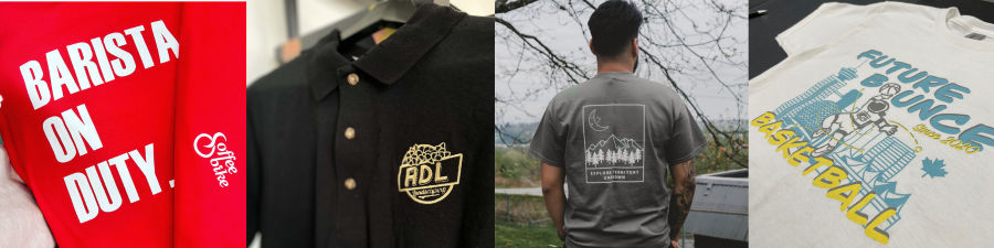 An image of logos printed on a variety of different locations on a t-shirt