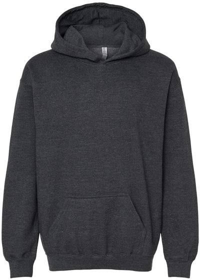 Am image of a Custom M and O Youth Fleece Pullover Hoodie in Dark Heather!