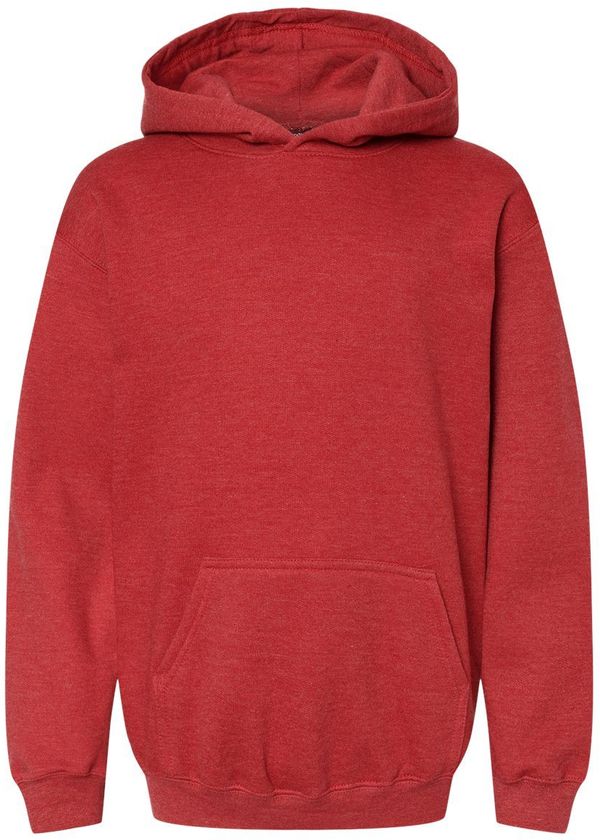 Am image of a Custom M and O Youth Fleece Pullover Hoodie in Heather Red!