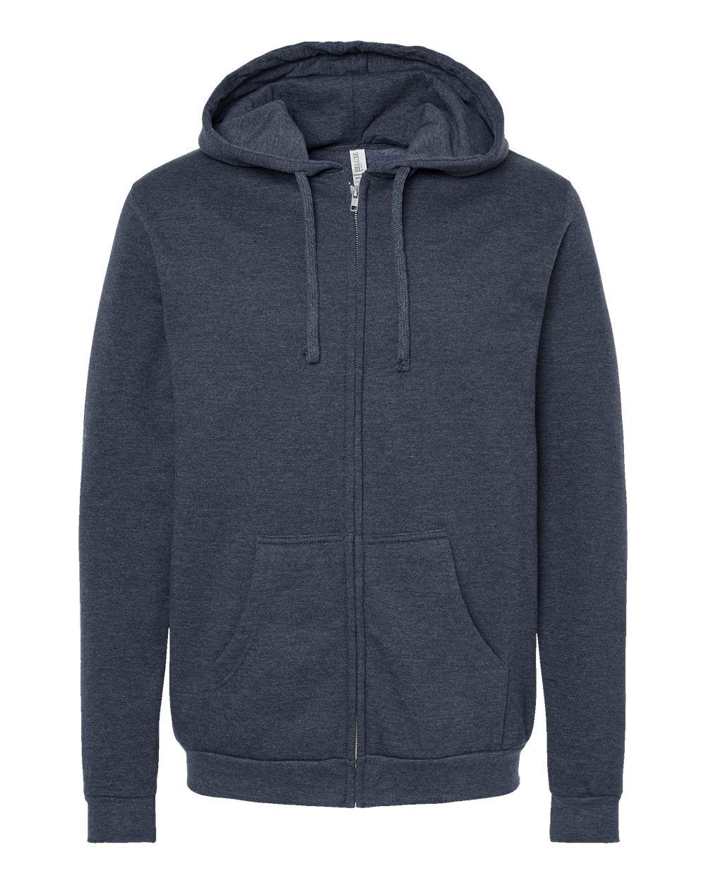 M&O Unisex Zipper Fleece Hoodie in Heather Navy