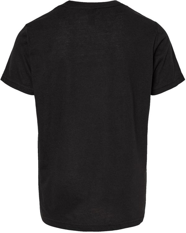 Am image of a Custom M and O Youth Deluxe Blend T Shirt in Black!